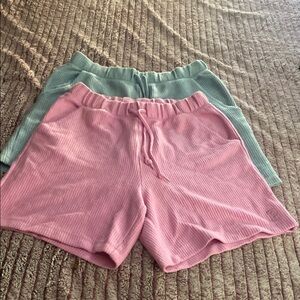 Pink and Green Women's Ribbed Shorts